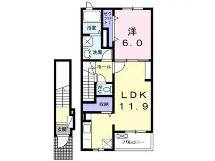 美・オーラハウスA(1LDK/2階)の間取り写真