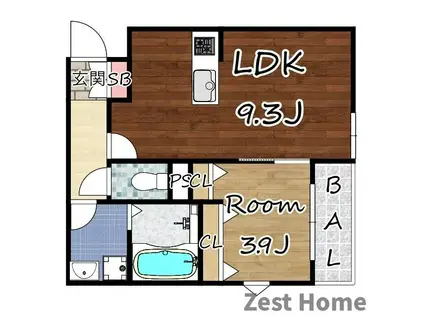 LA-CREA 塚口本町(1LDK/1階)の間取り写真