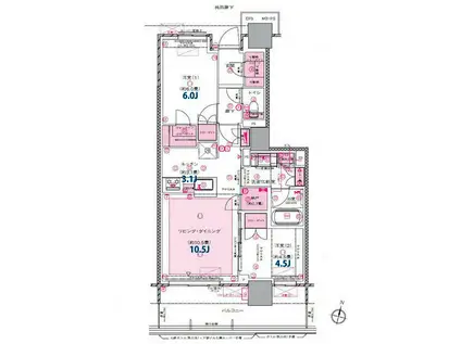プラウドタワー郡山(2LDK/5階)の間取り写真