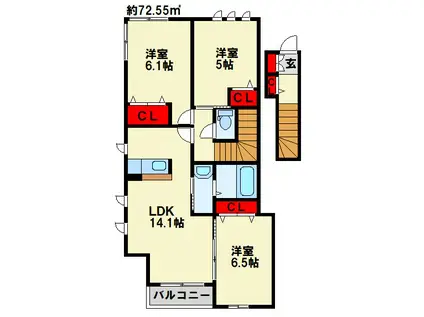 BELLE PUR(3LDK/2階)の間取り写真