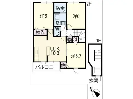 セポージャ徳永II番館(3LDK/2階)の間取り写真