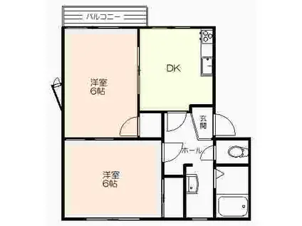 熱海ガーデンヒルズA(2DK/2階)の間取り写真