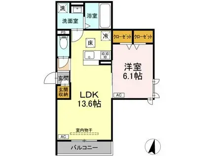 DーHILLS子安III(1LDK/1階)の間取り写真