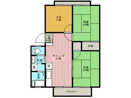 江北フラワーハイツA棟(3DK/2階)の間取り写真