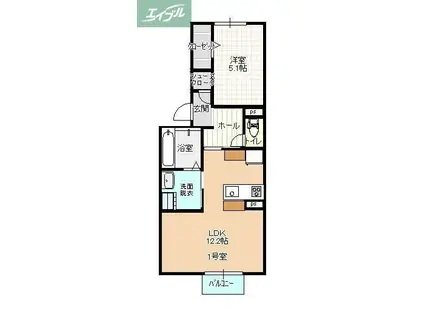 ハートフル新保(1LDK/1階)の間取り写真