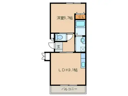 ハイネス・サンII(1LDK/2階)の間取り写真