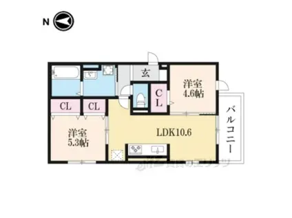 オークテラス西京極(2LDK/3階)の間取り写真