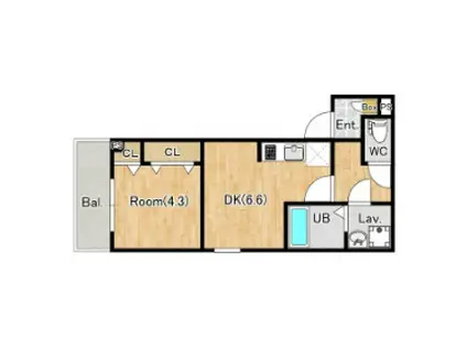 ジーメゾン八王子大和田(1DK/3階)の間取り写真