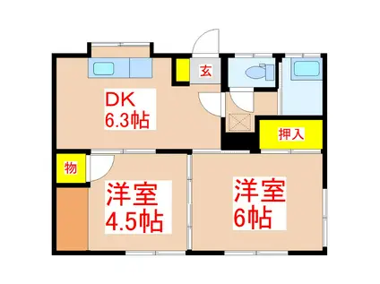 リバーサイドよつ葉 A棟(2DK/1階)の間取り写真