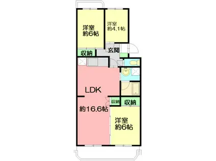 テレパレス辻堂西海岸A(3LDK/3階)の間取り写真