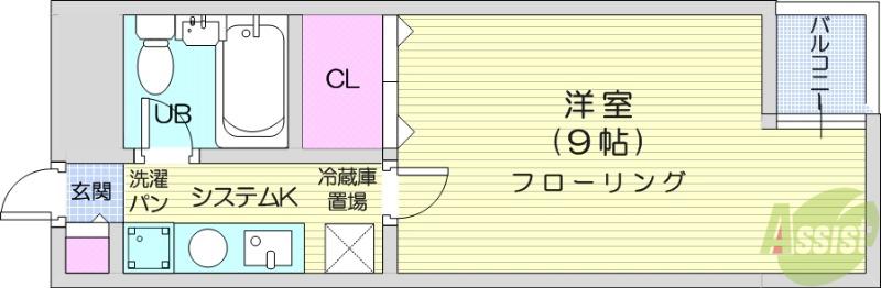 モアクレスト宮城野(1K/4階)の間取り写真