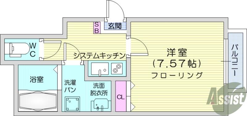 AZUL旭町(1K/2階)の間取り写真