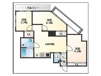 榴ケ岡ハイデンス(3DK/3階)の間取り写真