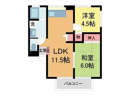 イーストフィールドⅡ(2LDK/1階)の間取り写真