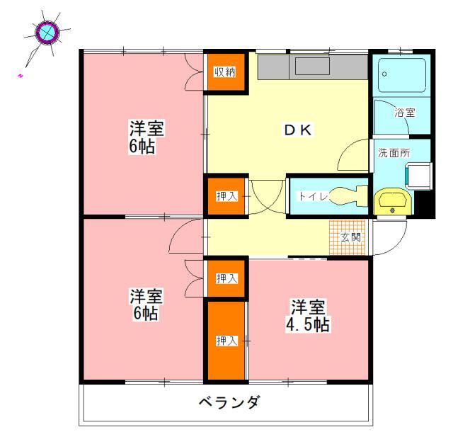 ドミールサニー撫養(3DK/4階)の間取り写真