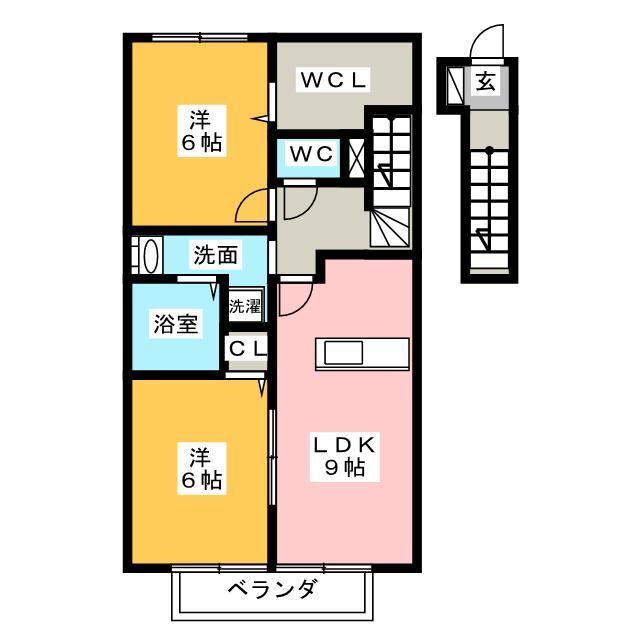 センターヒルズ弐番館(2DK/2階)の間取り写真