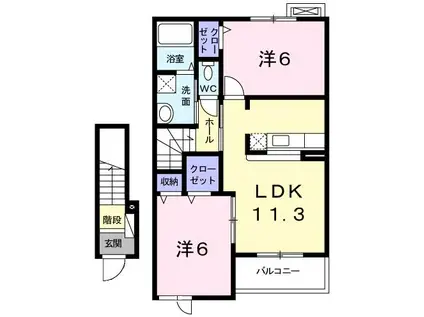 ブルーメ(2LDK/2階)の間取り写真