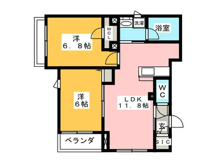 RISE柳町(2LDK/2階)の間取り写真