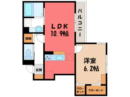 アリビオ前橋(1LDK/3階)の間取り写真