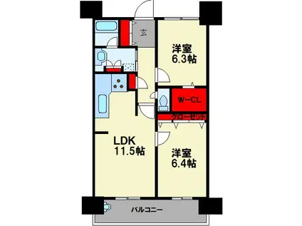 エバーライフリバーサイド飯塚 弐番館(2LDK/9階)の間取り写真