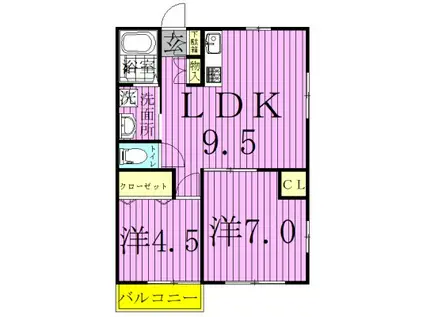 ビレッジくぬぎやまC(2LDK/1階)の間取り写真