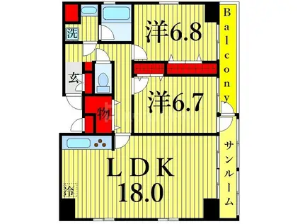 ジェネラス・パレス(2LDK/6階)の間取り写真
