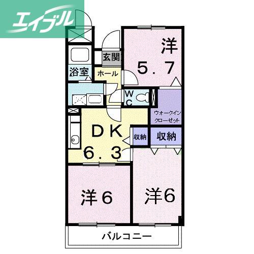 パルテール桑の木(3DK/3階)の間取り写真