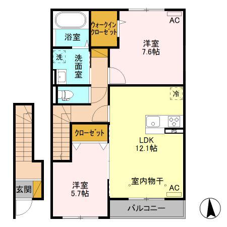 シルクロード 万葉 A(2LDK/2階)の間取り写真