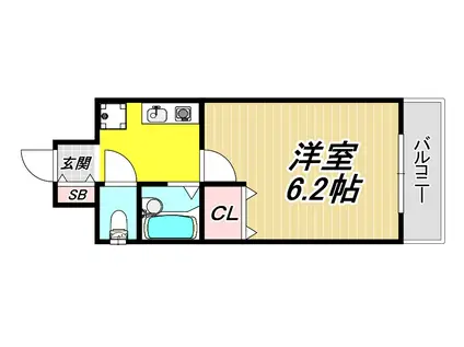 サンパティーク南塚口(1K/2階)の間取り写真