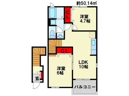 ウェル・モアB(2LDK/2階)の間取り写真