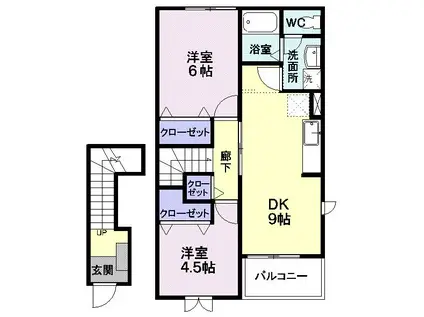 リブタウン B(2DK/2階)の間取り写真