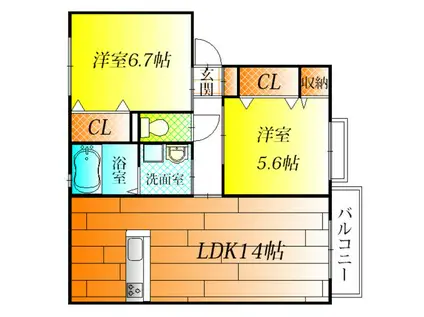 シャルムメゾン(2LDK/1階)の間取り写真