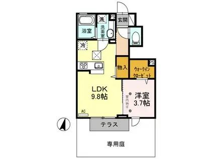 プリズムA(1LDK/1階)の間取り写真