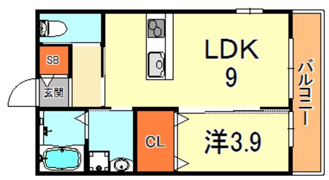 ダミエール御影(1LDK/2階)の間取り写真
