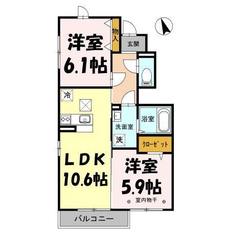 ベルレージュ A(2LDK/1階)の間取り写真