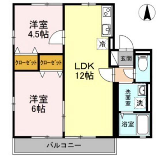 ガーデン江西通I(2LDK/1階)の間取り写真