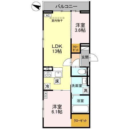 八潮南部西62街区PJ B(2LDK/2階)の間取り写真