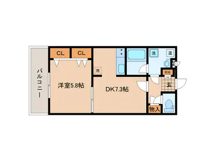 ソレアード小松島II(1DK/3階)の間取り写真