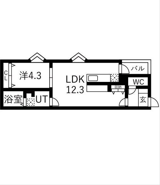 BC生駒B(1LDK/1階)の間取り写真