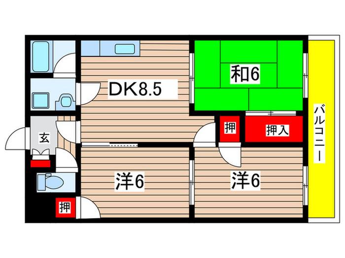 リシェスコート落合(3DK/3階)の間取り写真