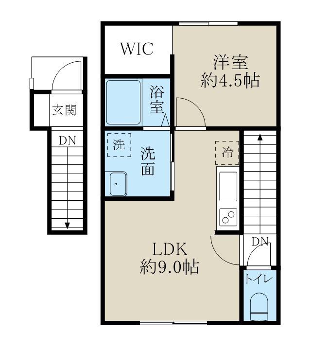 ラーク沼垂西(1LDK/2階)の間取り写真
