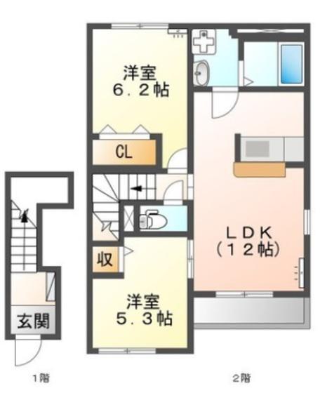 クレール(2LDK/2階)の間取り写真