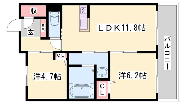 フェリーチェ(2LDK/3階)の間取り写真