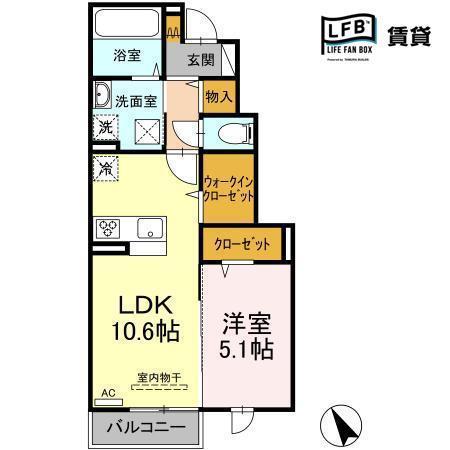 ウィルコート南花岡(1LDK/1階)の間取り写真