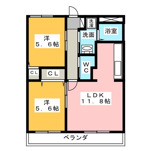 マイシャトー国府台D(2LDK/3階)の間取り写真