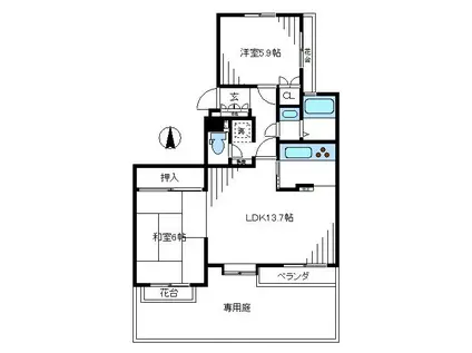 パークハイム沼袋(2LDK/1階)の間取り写真