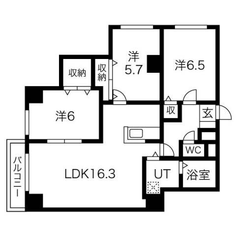 セピア山の手(3LDK/6階)の間取り写真