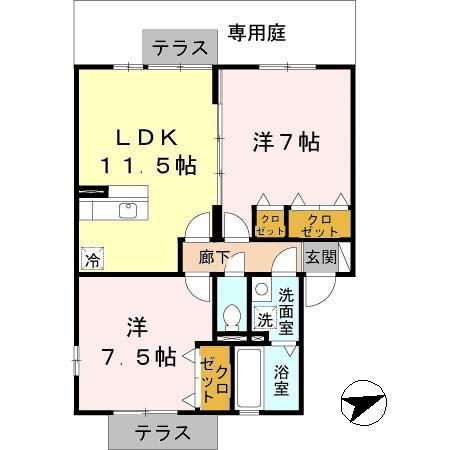 コンフォヴェールB棟(2LDK/2階)の間取り写真
