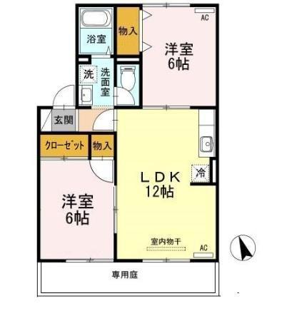 エスポワール米原B棟(2LDK/1階)の間取り写真