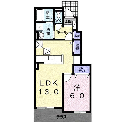トーラス I(1LDK/1階)の間取り写真